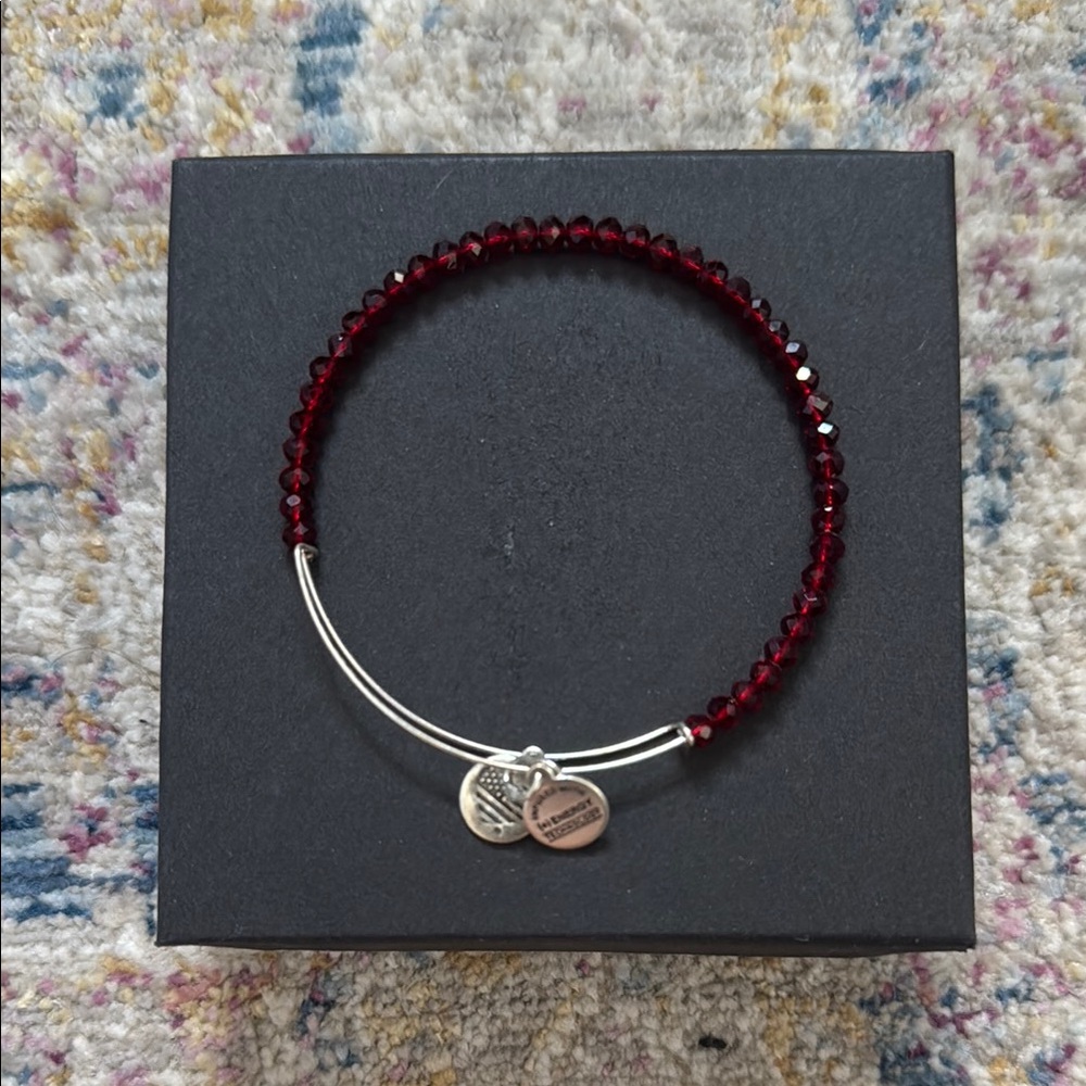 ♥️ Alex and Ani ruby colored crystal bead bracelet with silver bangle.